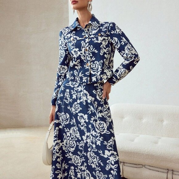 Multicolor Women's Allover Floral Print Button Up Jacket - Picture 6 of 7